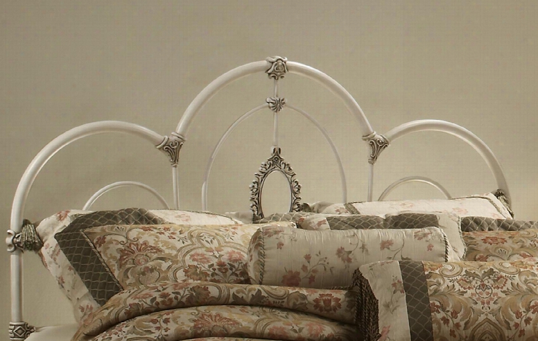 1310hkr Victoria King Size Open-frame Headboard With Rails Included Oval Filigree Ornate Castings And Metal Construction In Antique White