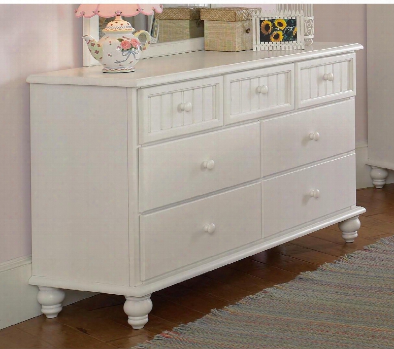 1354-716 Westfield 55" Dresser With 7 Drawers Turned Legs And Simple Wood Hardware In Off White