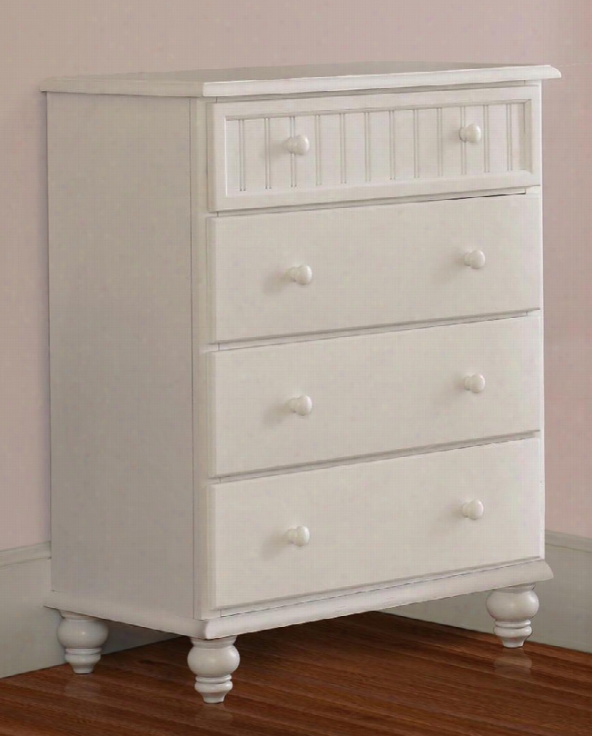 1354-784 Westfield 40.5" Tall Chest With 4 Drawers Turned Legs And Simple Wood Hardware In Off White