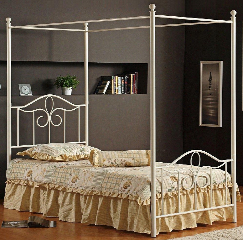 1354bfpr Westfield Full Size Canopy Bed With Rails Included Arched Design Scrollwork Tubular Steel And Cast Aluminum Construction In Off White