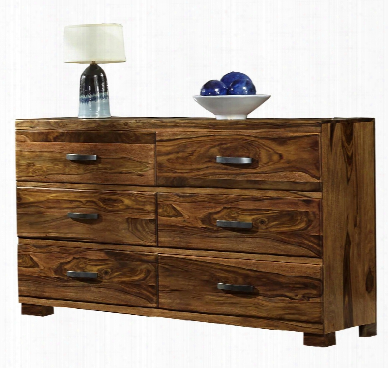 1406-717 Madera 64" Dresser With 6 Drawers Brushed Nickel Handles And Sisso (indian Rosewood) Construction In Natural Wood
