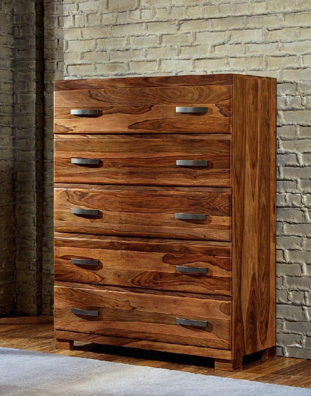 1406-785 Madera 42" Chest With 5 Drawers Brushed Nickel Handles And Sisso (indian Rosewood) Construction In Natural Wood