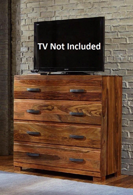 1406-790 Madera 44" Media Chest With 4 Drawers Flap-style Top Brushed Nickel Handles And Sisso (indian Rosewood) Construction In Natural Wood