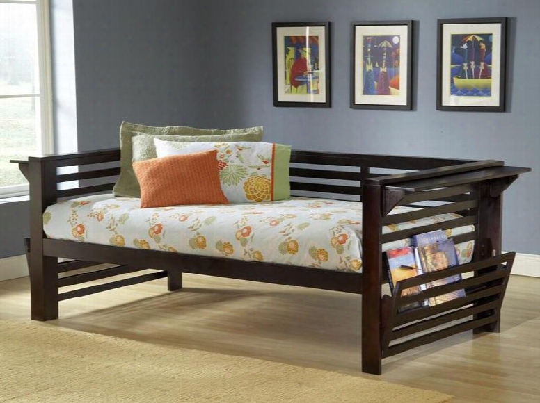 1457db Miko Daybed With Flip-up End Tables Flip-out Magazine Racks Rubberwood And Mdf Construction In Espresso