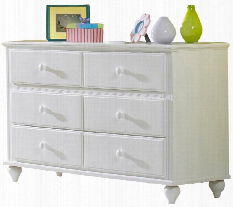 1528-717w Lauren 54" Wide Dresser With 6 Drawers Mdf Construction Scalloped Design And Wooden Hardware In White