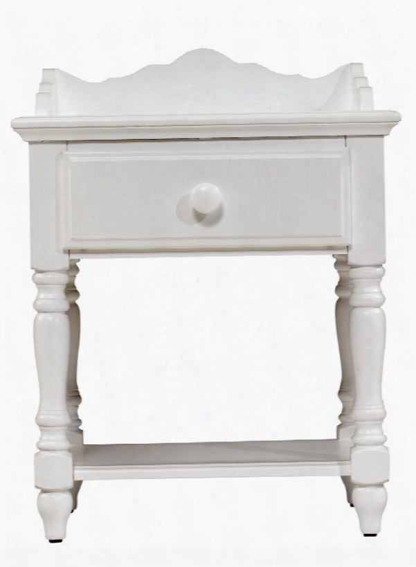 1528-771w Lauren 25.25" Wide Nightstand With 1 Drawer Mdf Construction Turned Legs Bottom Shelf And Wooden Hardware In White