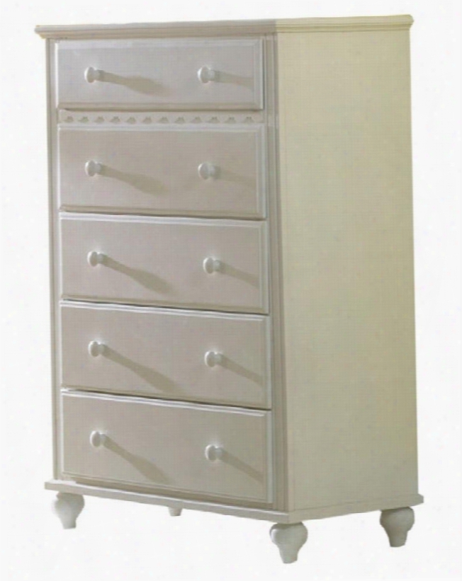 1528-785w Lauren 36" Wide Chest With 5 Drawers Mdf Construction Turned Legs Scalloped Design And Wooden Hardware In White