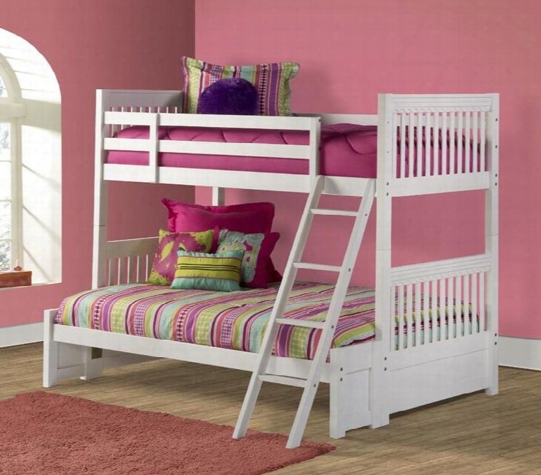 1528bbf Lauren Twin/full Size Bunk Bed With Ladder Mdf And Veneer Construction In White