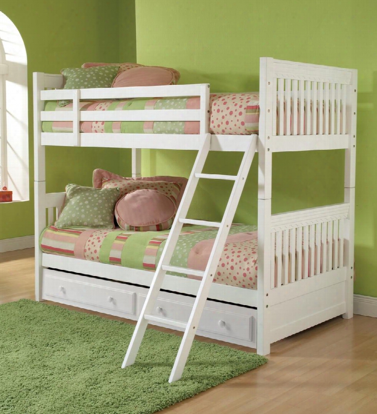 1528bbt Lauren Twin Size Bunk Bed With Ladder Storage Drawer Mdf And Veneer Construction In White