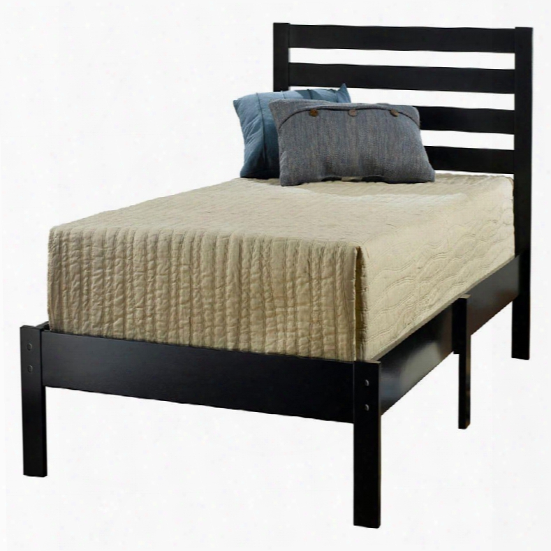 1757-330 Aiden Twin Size Platform Bed With Ladder Back Headboard And Solid Wood Construction In Black