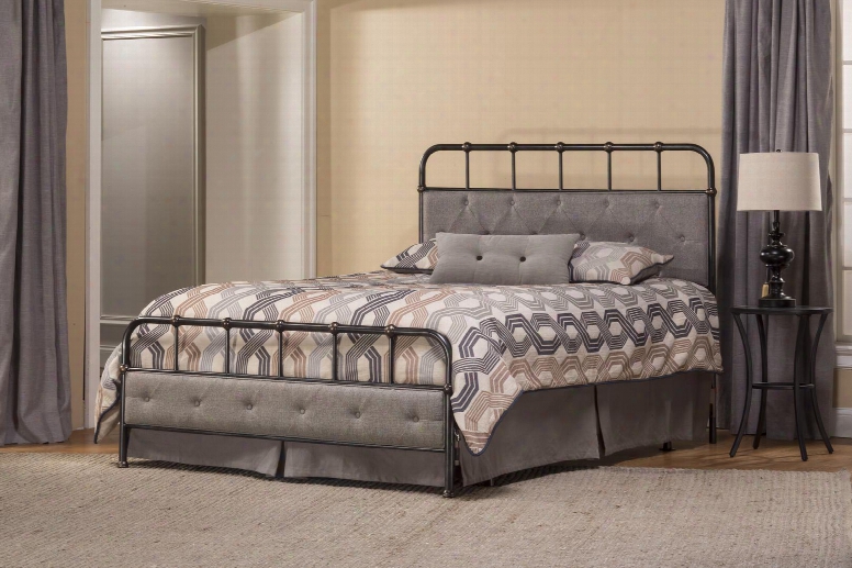 1861bkr  Langdon King Bed With Rails Metal Fabric Vertical Bars And Ash Linen Tufted Upholstery In Rubbed