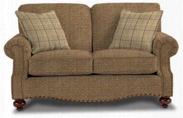 3991-42 Fc118-2 Cp91-8 66" Loveseat Witj Antique Brass Nail Head Trim Turned Wood Legs And Sectioned Box Seat