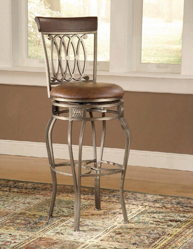 41545 Montello 49" Faux Leather Upholstered Swivel Bar Stool With Metal Frame In Old