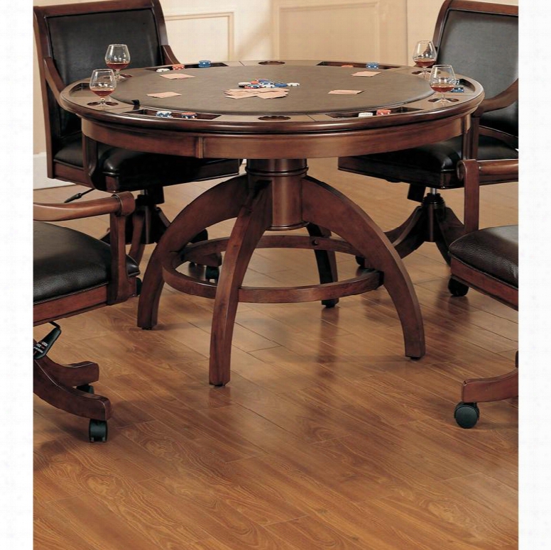 4185gtb Palm Springs 57" Game Table With Leather Top Cup Holder Molding Detail And Stretchers In Medium Brown