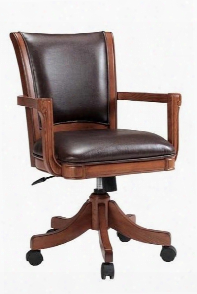 4186-800 Park View 36"-38.5" Adjustable Game Chair With Casters Deep Brown Leather Upholstery And China Birch Wood Construction In Medium Brown Oak