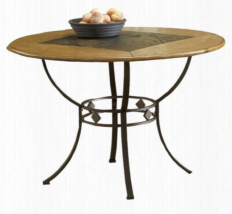 4264dtbrd Lakeview 45" Round Table With Slate Top Diamond Motif Table Base Mdf And Metal Construction In Brown And Medium Oak