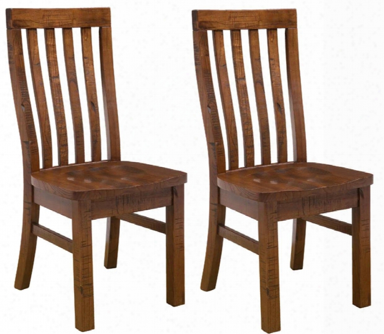 4321-804kd Set Of 2 41" Outback Dining Chairs With Curved Ladder Back Wood Seat And Mdf With Mahogany Veneer In Warm Chestnut