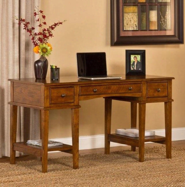 4337-861s Gresham 56" Wide Desk With 3 Drawers 2 Bottom Shelves Decorative Hardware Wood And Mdf Construction In Medium Oak