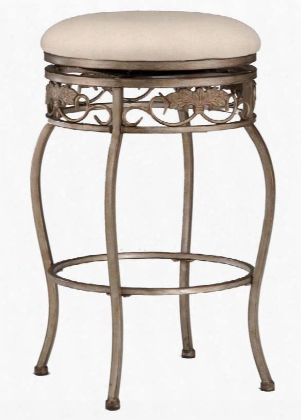 4358-831 Bordeaux 39" High Backless Swivel Bar Stool With Decorative Leaf Off-white Fabric Seat Metal And Plywood Construction In Harden