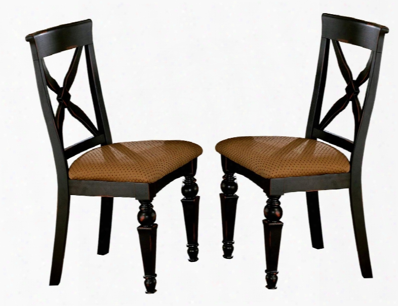 4439-802w Set Of 2 Northern Heights 37" Side Chairs With Criss-cross Design Fabric Upholstery Sturdy Hardwood Construction In Black And Cherry