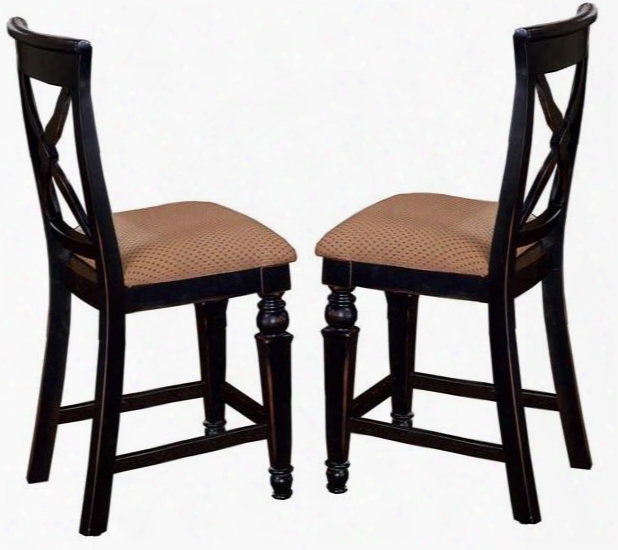 4439-822w Set Of 2 Northern Heights 42" Non-swivel Counter Stools With Criss-cross Design Fabric Seat Upholstery Rubber Wood Alder Birch And Veneers