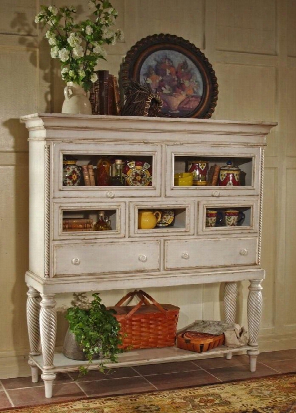 4508-855 Wilshire 67" Long Sideboard Cabinet With 2 Drawers Open Shelves Turned Legs And Chilean Pine Construction In Antique