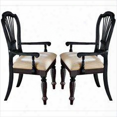 4509-805 Set Of 2 Wilshire 43" Arm Chairs With Ivory Fabric Upholstery Carved Legs And Chilean Pine Construction In Rubbed Black