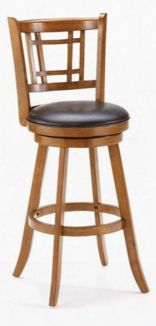 4650-830 Fairfox 43.75" High Bar Stool With 360 Degree Swivel Bold Geometric Grid Pattern And Brown Vinyl Seat In Oak