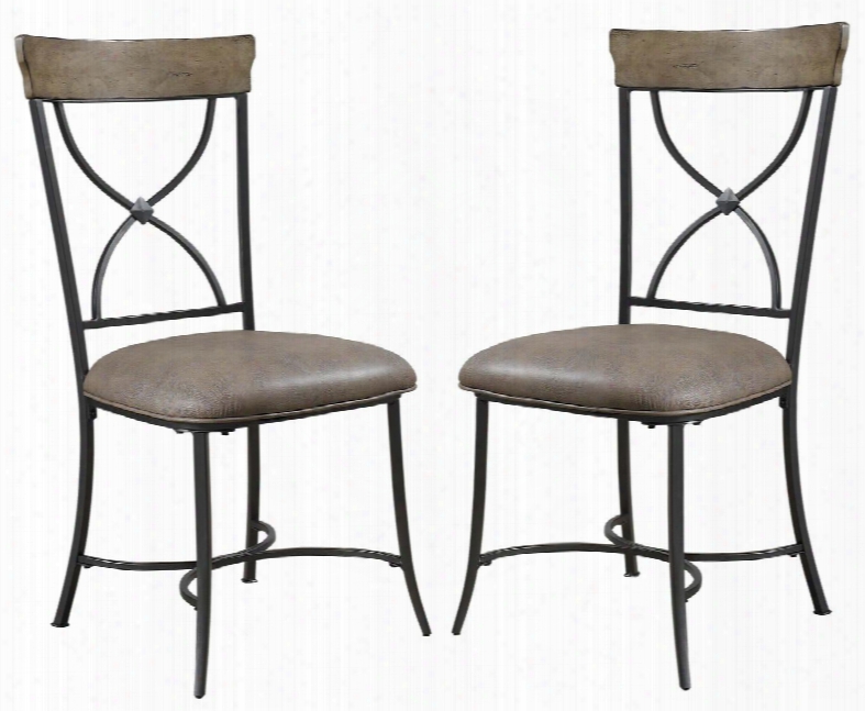 4670-802 Set Of 2 Charleston 39.5" Dining Chair With X-back Design Brown Vinyl Seat Dark Grey Metal Rubber Wood And Plywood Construction In Rustic Desert