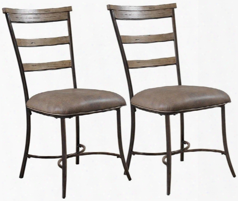 4670-805 Set Of 2 Charleston 39" Dining Chairs With Ladder Back Faux Leather Upholstery Piped Stitching And Metal Construction In Desert Tan