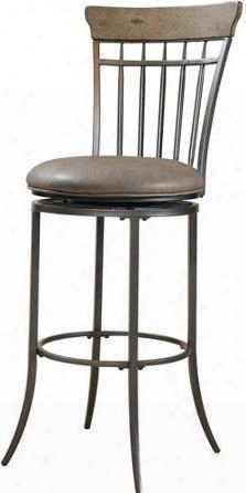 4670-831 Charleston 46" Vinyl Upholstered Vertical Spindle Swivel Bar Stool With Desert Tan Wood And Dark Gray