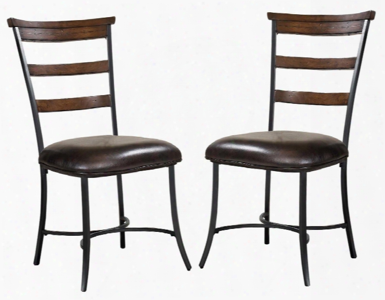 4671-805 Set Of 2 Cameron 39" Dining Chair With Ladder Back Brown Vinyl Upholstery Dark Grey Metal And Plywood Construction In Chestnut Brown