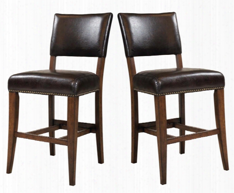 4671-824 Set Of 2 Cameron Parson 41" Non-swivel Stool With Brown Vinyl Upholstery Tapered Legs Rubber Wood And Plywood Consruction In Chestnut Brown