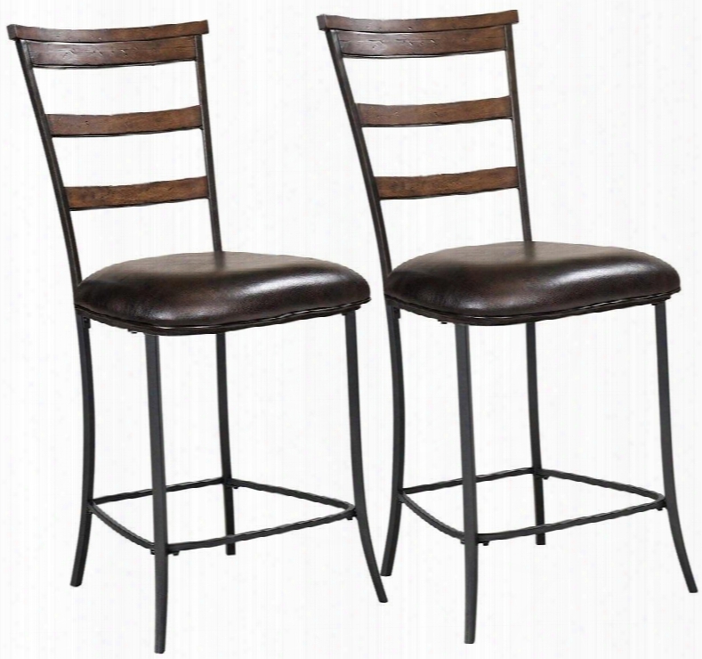 4671-825 Set Of 2 Cameron Parson 41.75" Non-swivel Stool With Brown Vinyl Upholstery Ladder Back Rubber Wood And Plywood Construction In Chestnut Brown