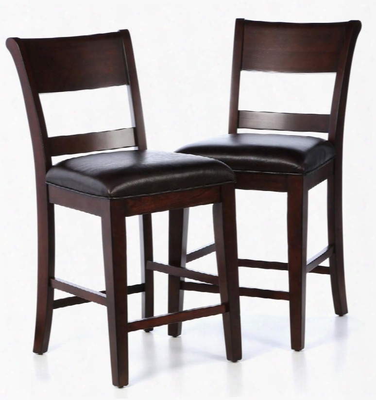 4692-822 Set Of 2 Park Avenue 41" Non-swivel Counter Stools With Brown Faux Leather Seat And Mdf With Mahogany Veneer In Distressed Dark Cherry