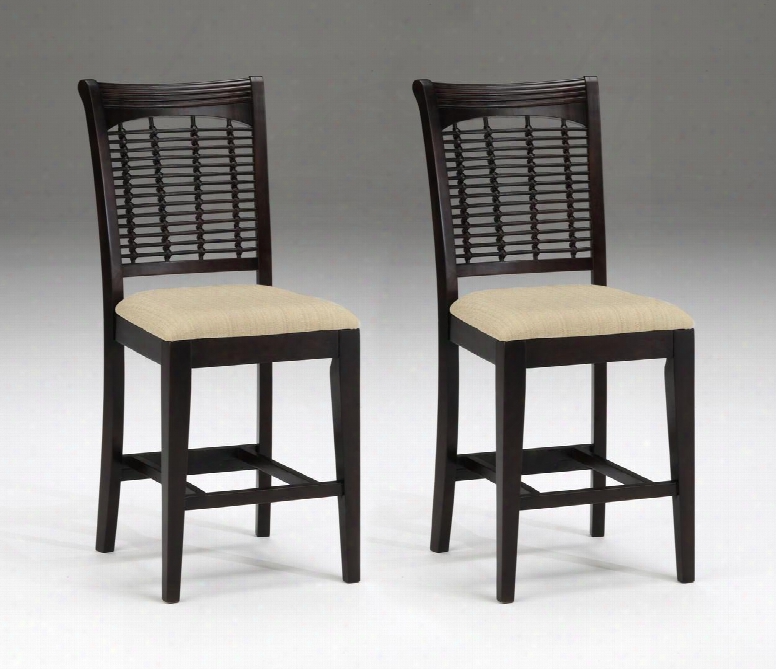 4783-822 Set Of 2 Bayberry Fabric Upholstered Bar Stools With Wood Frame In Dark