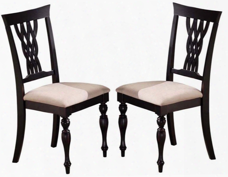 4808-802 Set Of 2 Embassy 40" Dining Chairs With Fabric Seat Rubber Wood And Plywood Construction In Rubbed Black And Cherry