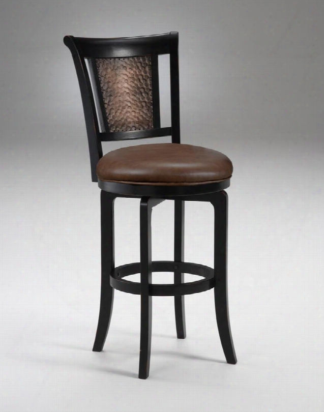 4887-826 Cecily 42" 360 Degree Swivel Faux Leather Upholstered Counter Stool With Wood Frame In Distressed Black