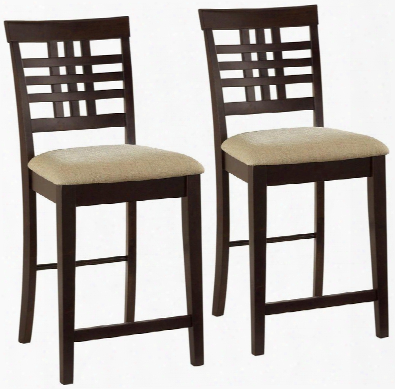 4917-806 Set Of 2 Tiburon 40.5" Non-swivel Counter Height Stools With Ivory Fabric Uphol Stery And Tapered Legs In Espresso