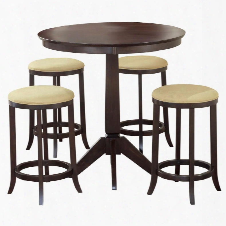 4917-845 Tiburon 36" Pub Table With 4 Backless Stools (beige Microsuede Upholstered) And Wood Construction In Espresso