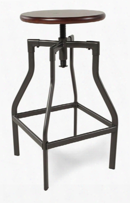 5036-832 Cyprus 30" Hhigh Adjustable Backless Stool With Circular Distressed Cherry Wood Seat And Pewter Narrow Metal