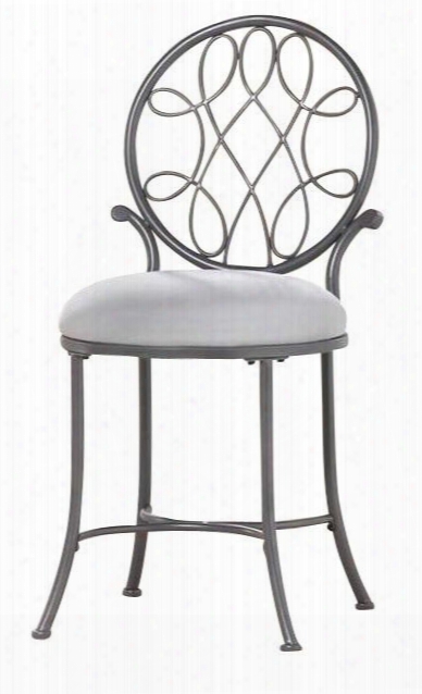 50946a O'malley 15.75&qout; Vanity Stool With Grey Fabric Upholstery Knot Motif Celtic-inspired Design And Mdf Construction In Metallic