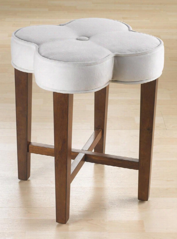 50958 Clover  20.5" Vanity Stool With White Fabric Seat Tapered Legs And China Birch-tree Wood Construction In Cherry
