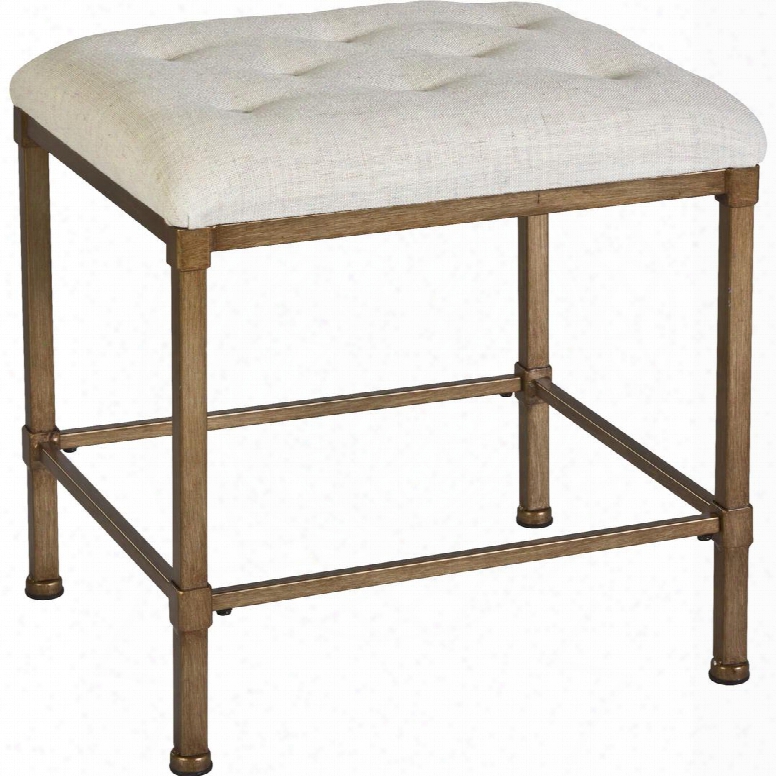 50961 Katherine 15" Backless Vanity Stool With Oatmeal-hued Fabric Upholstery And Metal Construction In Golden Bronze