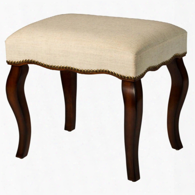 50962 Hamilton 19" Backless Vanity Stool With Nail Head Trim Ivory-hued Fabric Upholstery And Rubber Wood Construction In Burnished Oak