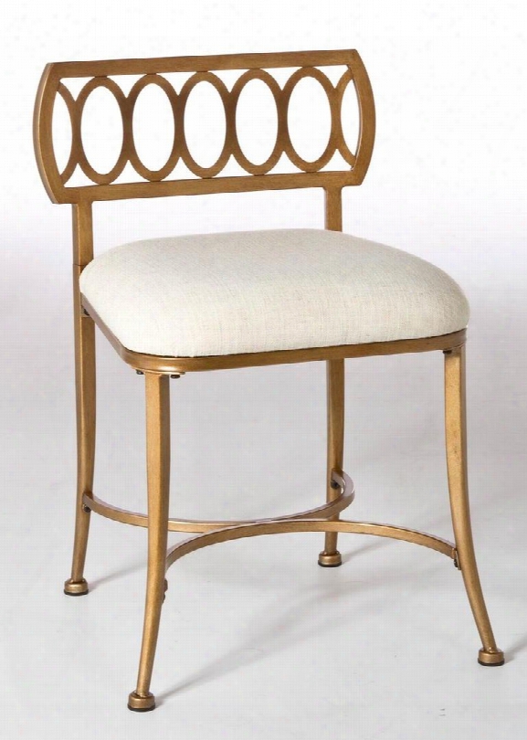 50973 Canal Street 17" Vanity Stool With White Woven Fabric Seat Cover Oval Ring Back Design And Mdf Construction In Gold Bronze
