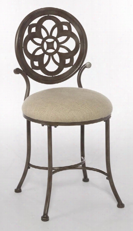 50981 Marsala 33.875" Vanity Stool With Cream Fabric Seat Laser Path Back Motif And Metal Construction In Grey With Rust