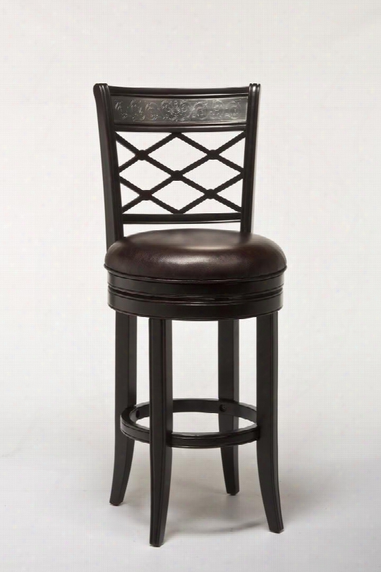 5099-830 Spalding 47" Vinyl Upholstered Swivel Bar Stool With Metallic Pattern Across The Top Of The Wood Frame In