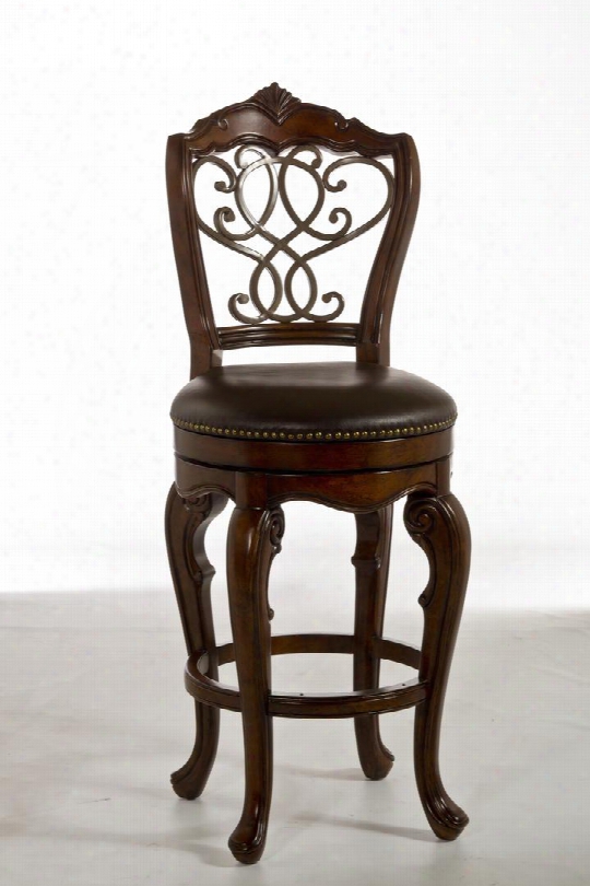 5170-830 Burrell 49" 360 Degree Swivel Counter Stool With Distressed Detailing Carved Detailing And Molding Detail In Brown Cherry/old