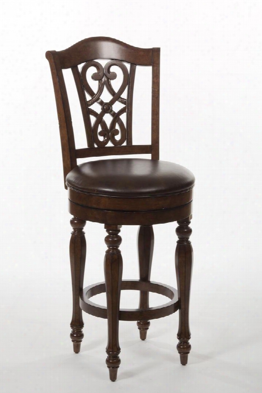 5388-826 Hamilton 46" Park Faux Leather Upholstered Swivel Counter Stool With Scroll Back And Forest Frame In